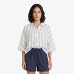 Nautica Kadın Beyaz Regular Fit Kısa Kollu Çizgili Gömlek-65W311T.1BW M