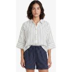 Nautica Kadın Beyaz Regular Fit Kısa Kollu Çizgili Gömlek 65W311T.1BW - XL - 1BW-Beyaz