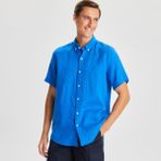 Nautica W35100T Classic Fit Kısa Kollu Mavi Keten Erkek Gömlek