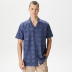 Nautica W45455T Lacivert Classic Fit Kısa Kollu Desenli Erkek Gömlek