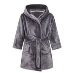 NautySaurs Kız soyunma elbisesi çocuklar düz renk bornoz çocuk kapşonlu flanel polar bornoz erkek için, gri (Iron Grey), 3-4 Years