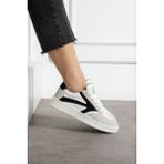 Navi Shoes 121NAV Kadın Bağcıklı Spor Ayakkabı Sneaker Suni Deri Düz Taban Beyaz-Siyah - Beyaz - Siyah
