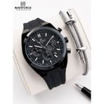 Naviforce Silokon Kordon Kronometreli Kadran İtalyan Bileklik Hediyeli 3 ATM Erkek Kol Saati NF8080S E.NVF.K.8080.S2