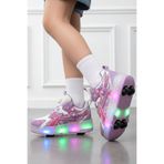 NAVİSHOES Pembe Çocuk Tekerlekli Işıklı Otomatik Bağcıklı Spor Ayakkabı | Paten Kaykay Sneaker AL01NAV