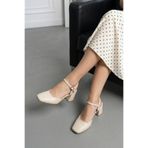 NAVİSHOES Ten Kadın Arkası Açık Küt Burun 7 cm Kalın Orta Topuklu Ayakkabı SB100NAV