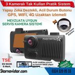 Navistar 3 Kameralı Monitör Çıkışlı 4G GPS WIFI Acil Durum butonu dahil Pratik Montaj Kamera Seti