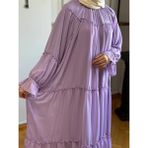 Navra Reglan Kol Büzgülü Şifon Elbise 1005 - Lila - Standart