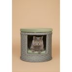 Navruz Metal El Işçiliği Premium Rattan Kedi Evi ve Puf - Pati Dostu Yıkanabilir Alüminyum Lüks Kedi Yatağı - Gri - Yeşil
