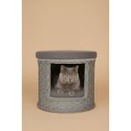 Navruz Metal El Işçiliği Premium Rattan Kedi Evi ve Puf - Pati Dostu Yıkanabilir Alüminyum Lüks Kedi Yatağı - Gri