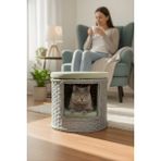Navruz Metal Premium Rattan Yıkanabilir Kedi Evi - Gri - Yeşil