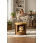 Navruz Metal Premium Rattan Yıkanabilir Puflu Kedi Evi - Kahverengi - Hardal