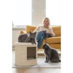Navruz Metal Premium Rattan Yıkanabilir Puflu Kedi Evi - Krem