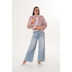 Navy Crop Boy Basic Yaka Tüylü Ceket - M - Pembe