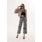 Navy Crop Boy Basic Yaka Tüylü Ceket - M