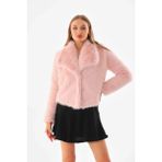 Navy Geniş Yaka Kürk - Pembe - L