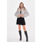 Navy Yakalı Crop Boy Ceket Leopar