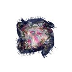 Naz Ipek Çiçekli Pamuklu Boncuklu Yazma 110cm X 110cm Lacivert-pembe
