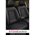 Naz Oto Stone Üniversal Deri Oto Koltuk Kılıfı - Bel Destekli - 5 Koltuk Tam Set - Beyaz