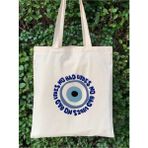 Nazar Boncuğu Tasarım Ham Bez Tote Bag Çanta, Pinterest Çanta - 10D-Krem