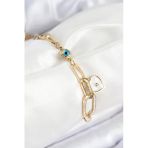 Nazar Boncuğu Ve Zirkon Taşlı Kalp Model Gold Renk Kadın Bileklik - EBJ250902W37661