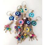 Nazar Boncuk Anahtarlık 20 Adet Karışık Renkli Kötü Göz Kovucu Nazar Hand Made Hasır Renkli Ahşap Boncuklu Nazarlı