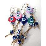Nazar Boncuk Anahtarlık 5 Adet Kötü Göz Kovucu Nazar Hand Made Hasır Renkli Boncuklu Nazarlı Anahtarlık