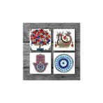 Nazar, Fatma Ana Eli , Şahmeran, Nar Ağacı Taş Bardak Altlığı Seti - 4 Parça - Dekoratif, Rustik Mutfak Aksesuarı, 10X10 Cm, Kaydırmaz Tabanlı, Şık ve Dayanıklı SC219 - standart
