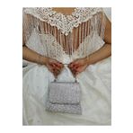NAZART Kadın Gümüş Abiye Clutch Portföy El Düğün Nişan Gece Çantası