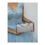 NAZART Kadın Lazer Gümüş Abiye Clutch Portföy Gece Çantası