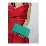 NAZART Kadın Minik Saten Yeşil Abiye Clutch Portföy Zincir Askılı El Düğün Nişan Gece Omuz Çantası