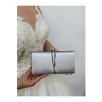 NAZART Kadın Saten Gümüş Abiye Clutch Portföy El Düğün Nişan Gece Çantası
