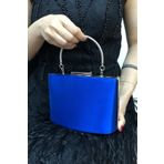 NAZART Kadın Saten Saks Mavisi Abiye Clutch Portföy Bayan Çantası