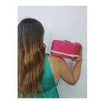NAZART Kadın Saten Taşlı Fuşya Abiye Clutch Portföy Gece Çantası