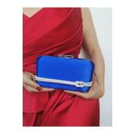 NAZART Kadın Saten Taşlı Saks Abiye Clutch Portföy Gece Çantası