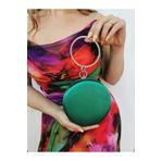 NAZART Kadın Saten Yeşil Yuvarlak Abiye Clutch Portföy Çantası