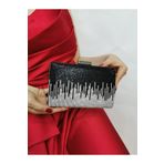 NAZART Kadın Siyah Taşlı Abiye Clutch Portföy El Gece Düğün Nişan Çantası