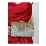 NAZART Kadın Taşlı Altın Abiye Clutch Portföy El Gece Düğün Nişan Çantası