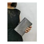 NAZART Kadın Taşlı Platin Abiye Clutch Portföy El Gece Düğün Nişan Çantası