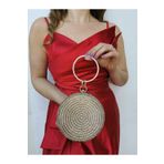 NAZART Kadın Yuvarlak Altın Gold Taşlı Bilezik Aksesuarlı Abiye Clutch Portföy Çantası