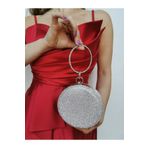NAZART Kadın Yuvarlak Gümüş Taşlı Bilezik Aksesuarlı Abiye Clutch Portföy Çantası