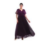 NAZBUTIQ ABİYE DANTEL ŞİFON KRUVAZE YAKA KISA KOL KİLOŞ BÜYÜK BEDEN UZUN ABİYE ELBİSE 3102 MOR 48