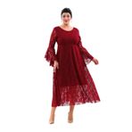 NAZBUTIQ ABİYE DANTEL YUVARLAK YAKA VALON KOL ETEĞİ KİLOŞ BÜYÜK BEDEN SBİYE ELBİSE 3103 BORDO 48
