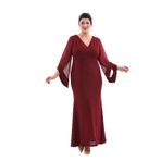 NAZBUTIQ ABİYE ESNEK SİMLİ ASİMMETRİK KOL BALIK KALIP UZUN BÜYÜK BEDEN ABİYE ELBİSE 3088 BORDO 40