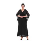 NAZBUTIQ ABİYE ESNEK SİMLİ ASİMMETRİK KOL BALIK KALIP UZUN BÜYÜK BEDEN ABİYE ELBİSE 3088 SİYAH 56