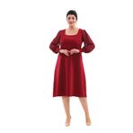 NAZBUTIQ ABİYE KARE YAKA ESNEK ŞİFON KOL ŞIK MİDİ BÜYÜK BEDEN ABİYE ELBİSE 3087 BORDO 60