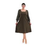 NAZBUTIQ ABİYE KARE YAKA ESNEK ŞİFON KOL ŞIK MİDİ BÜYÜK BEDEN ABİYE ELBİSE 3087 HAKİ 60