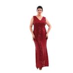 NAZBUTIQ ABİYE PAYET ESNEK BALIK SIRT DEKOLTE BÜYÜK BEDEN ABİYE ELBİSE 3098 BORDO 52