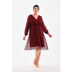 NAZBUTIQ ABİYE PAYET KRUVAZE YAKA ŞİFON KOL DETAY ESNEK PAYET MİDİ ABİYE ELBİSE 3083 BORDO 54