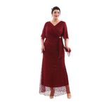 NAZBUTIQ ABİYE PAYET ŞİFON DETAY BALIK MODEL KISA KOL BÜYÜK BEDEN ABİYE ELBİSE 3099 BORDO 46