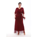 NAZBUTIQ ABİYE PAYET ŞİFON DETAY BALIK MODEL KISA KOL BÜYÜK BEDEN ABİYE ELBİSE 3099 BORDO 58